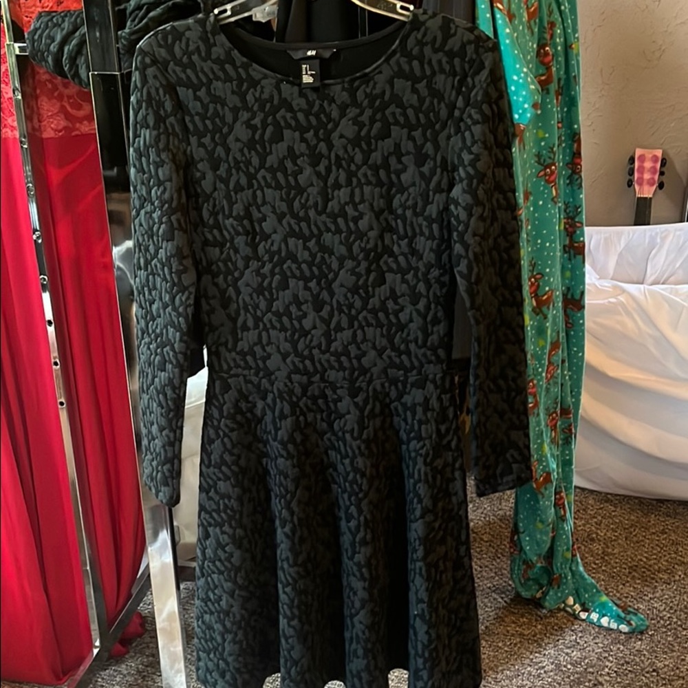 H&M green and leopard skater dress